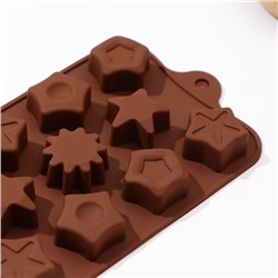 Форма для конфет и шоколада Доляна «Звёзды», 21×11×1.5 см, 14 ячеек (3×3 см), цвет коричневый