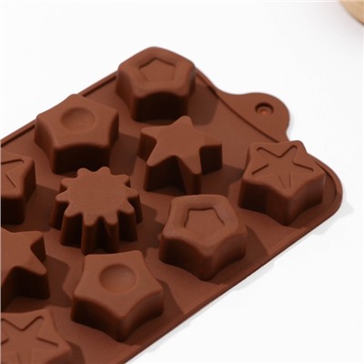 Форма для конфет и шоколада Доляна «Звёзды», 21×11×1.5 см, 14 ячеек (3×3 см), цвет коричневый