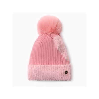 Шапка вязаная с помпоном женская MINAKU, розовая, размер 56-58