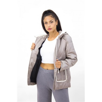 Модная куртка с меховой отделкой Тренд, арт. 926 демисезон. (Бежевый)