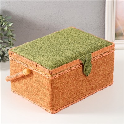 Шкатулка для рукоделия и шитья «Зелёно-оранжевая», хранение ниток, иголок, мелочи, 19×26×14.5 см