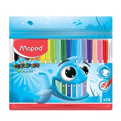 Фломастеры   18  цв "Color'peps ocean" с заблокированным пишущим узлом - супер смываемые ,в пакете с подвесом