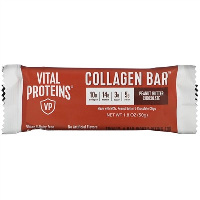 Vital Proteins, Collagen Bar, Peanut Butter Chocolate, 12 bars, 1.8 oz (50 g) Each