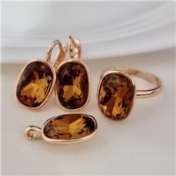 Комплект ювелирной бижутерии коллекция "Дубай" серьги, кулон и кольцо 20 р, покрытие позолота, вставка: искусственный кристалл, цвет: желто-оранжевый, арт.314.856-20
