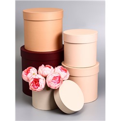 Набор шляпных подарочных коробок 5 в 1, коричневый, 23×23-14×14 см