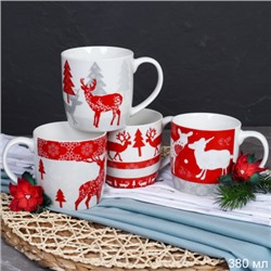 Кружка 4 штуки на металлстенде 380 мл / H012 /кружка новогодняя/ в гофрокоробе