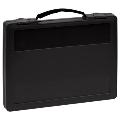 Портфель пластиковый 350х270х45 мм черный, с выдвижной ручкой и защелками ПФ21 Стамм