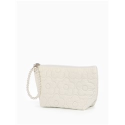 Косметичка женская «Цветочки», на молнии, ручка из бусин, молочная