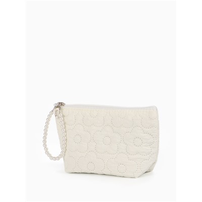 Косметичка женская «Цветочки», на молнии, ручка из бусин, молочная