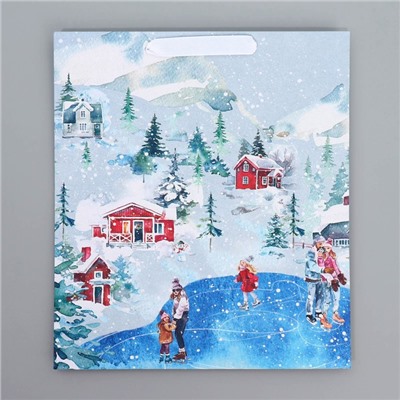 Пакет подарочный новогодний крафтовый «Чудеса случаются», M 26×30×9 см