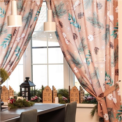 Комплект штор для кухни с подхватами «Этель» Fir branches, 2 шт., бежевые, 145×180 см