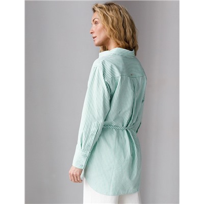 Удлиненная блузка с поясом в тонкую полоску из хлопка