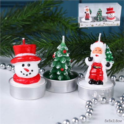 Свеча 3 штуки 5х3,8 см набор Новый год / NN-3 /уп 60/120/Новогодняя