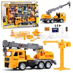 Машина "Автокран" с дорожными знаками, в коробке