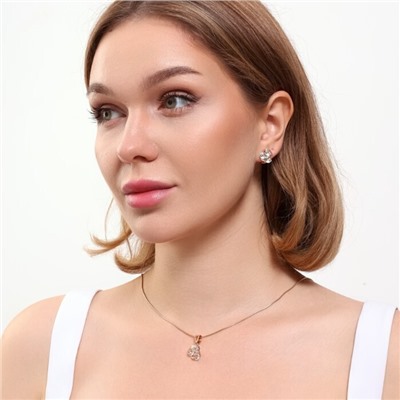 Комплект ювелирная бижутерия коллекция  "Дубай" серьги и кулон, покрытие: позолота, вставка: фианиты, цвет: прозрачный, арт.215.428