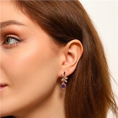 Серьги ювелирная бижутерия коллекция "Дубай" покрытие позолота, вставка: фианиты, цвет: фиолетовый, арт.314.226