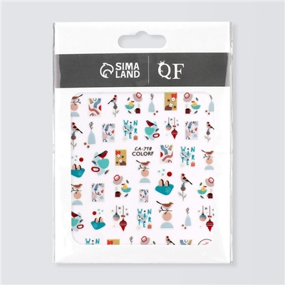 Наклейки для ногтей «Зимние птички», разноцветные