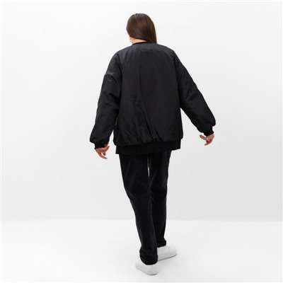 Бомбер женский демисезонный, чёрный, размер L (46-48)