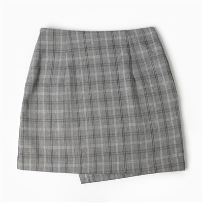 Юбка мини на запах женская MINAKU: Casual Collection, клетка серая, размер 44