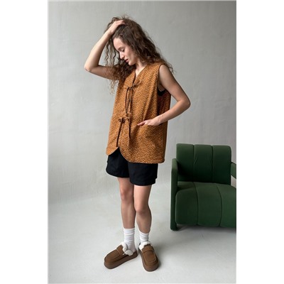 Жилет стеганый  HOME109/01/Коричневый, белый