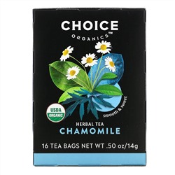 Choice Organic Teas, Herbal Tea, Organic Chamomile, Caffeine-Free, 16 Tea Bags, .50 oz (14 g)