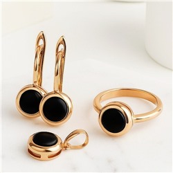 Комплект ювелирной бижутерии коллекция "Дубай" серьги, кулон и кольцо 18 р, покрытие: позолота, вставка: фианиты, цвет: черный, арт.213.909-18
