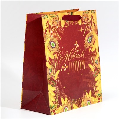 Пакет подарочный новогодний ламинированный «С Новым годом», ML 23×27×11.5 см