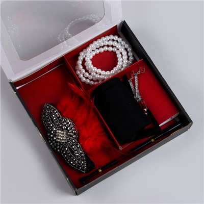 Карнавальный набор «Леди»: повязка, перчатки, серьги, бусы, мундштук