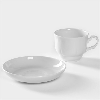 Чайная пара Добрушский завод «Бельё», 2 предмета: чашка 240 мл, блюдце d=14.8 см, фарфор, белая