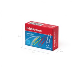 Скрепки канцелярские 28мм/100шт цветные винил 24871 ErichKrause