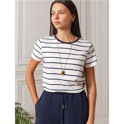 Базовая футболка в полоску полуприлегающая из премиального хлопка с эластаном