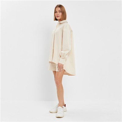 Костюм женский (рубашка, шорты) MINAKU: Oversize, молочный, размер 42