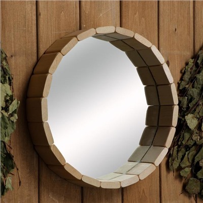Зеркало «Бочонок», 29×29 см, в деревянной раме, круглое