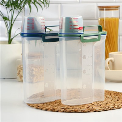 Контейнер для хранения сыпучих с дозатором, 2 кг, 17×10.5×29 см, пластик, прозрачный