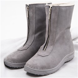 Ботинки женские серые замшевые на молнии, литая подошва