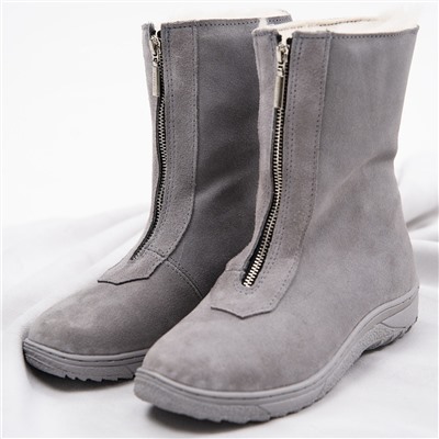 Ботинки женские серые замшевые на молнии, литая подошва