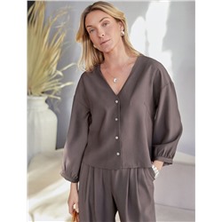 Укороченная блузка с V вырезом из плотного лиоцелла