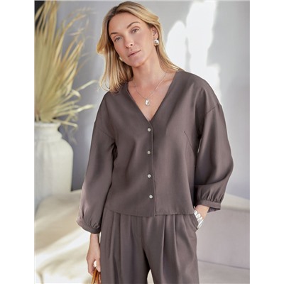 Укороченная блузка с V вырезом из плотного лиоцелла