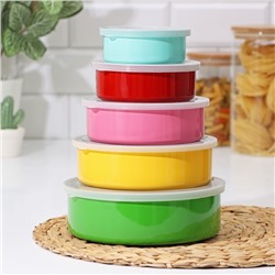 Набор контейнеров из нержавеющей стали «Радуга», 5 шт.: d=18/16/14/12/10 см, с крышками, МИКС