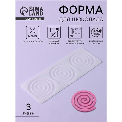 Форма для шоколада «Спираль», силикон, 3 ячейки, 24.5×9×0.3 см, прозрачная