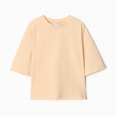 Футболка детская однотонная MINAKU: Basic line, светло-бежевая, рост 110 см
