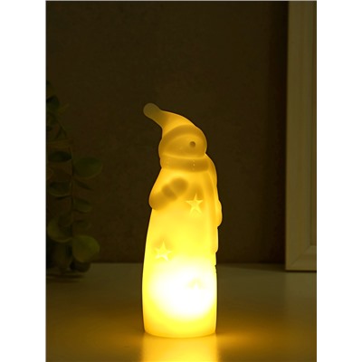 Фигурка светящаяся RISALUX «Снеговик в колпаке», LED-ночник, 3×AG10, белый, 4.8×4.8×15 см