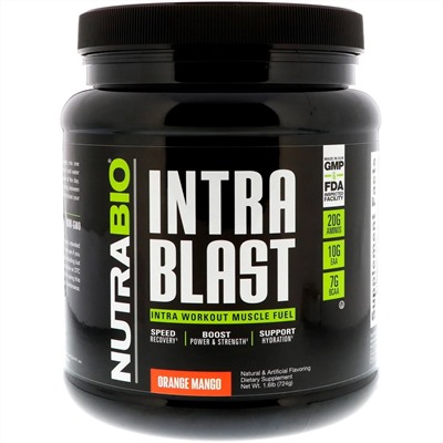 NutraBio Labs, Intra Blast, питание для мышц во время тренировки, апельсин и манго, 724 г (1,6 фунта)