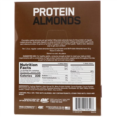 Optimum Nutrition, Белки из миндальных орехов, трюфель из темного шоколада, 12 пакетиков по 1,5 унции (43 г).