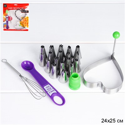 Кондитерский набор насадки, венчик, ложка мерная, форма Сердце / PF-737 /уп 120/ ПРОМО АКЦИЯ