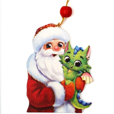 Ёлочная игрушка - подвеска деревянная «Новый год! Дед Мороз и дракончик»