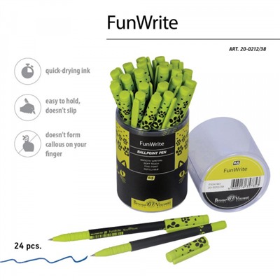 Ручка шариковая 0.5 мм "FunWrite. Взгляд зверя. Черный кот" синяя 20-0212/38 Bruno Visconti