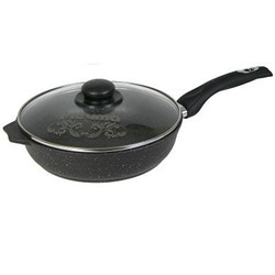 Сковорода 26см, несъём. ручка, стекл крышка Гранит black