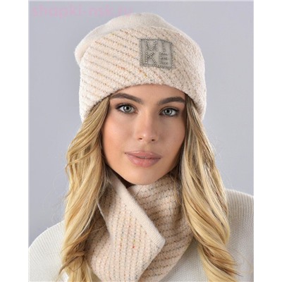 Мохер мульти отворот квадрат термо Комплект флис (шапка+снуд) (56-58)