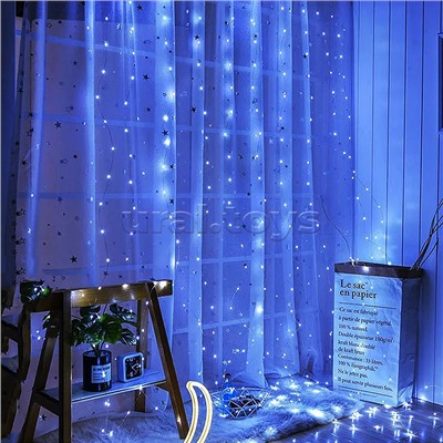 Электрогирлянда-занавес Роса, 3*3м, 300 ламп, USB, пульт, цветная